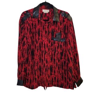 Cache Vibrant Red and Black Patterned Shirt